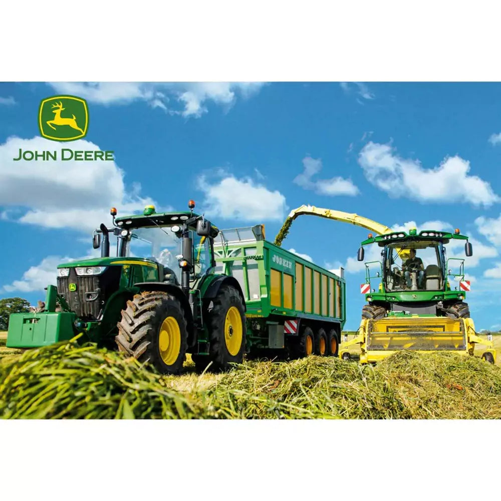 Puzzle Schmidt: John Deere - Tractor 7310R si combina de recoltat 8600i, 100 piese + Cadou: macheta Siku