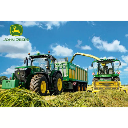 Puzzle Schmidt: John Deere - Tractor 7310R si combina de recoltat 8600i, 100 piese + Cadou: macheta Siku