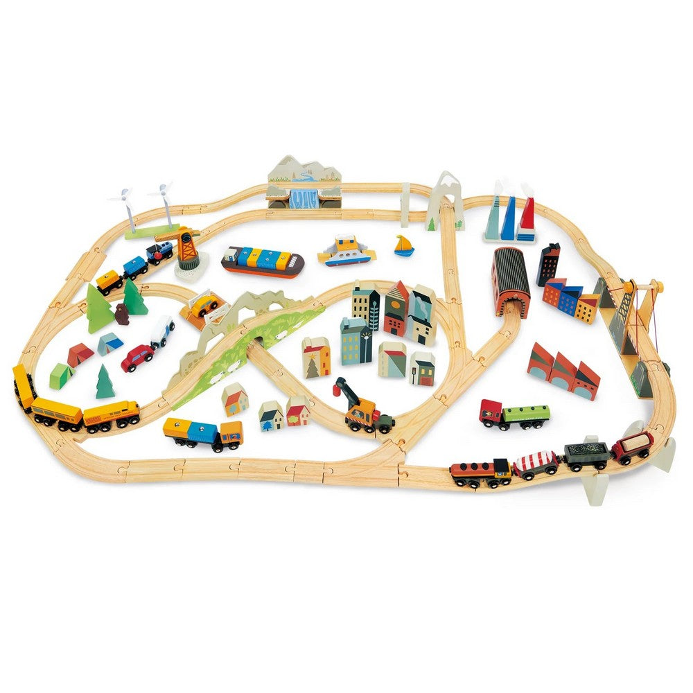 Tender Leaf Toys - Set mare de tren din lemn, 58 piese TL8703