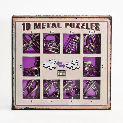 Set 10 puzzle-uri metalice, mov joc de societate în limba engleză