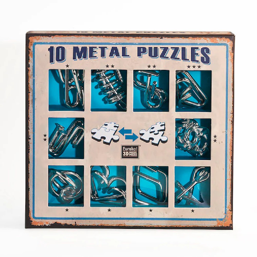 10 Metal Puzzles Set Albastru