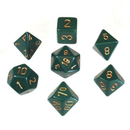 Chessex Opaque Polyhedral Dusty Green with copper 7-Die Set 25415