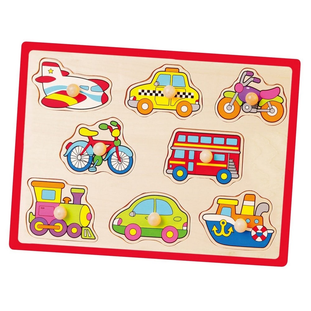 Puzzle din lemn cu butoane, Vehicule, Viga