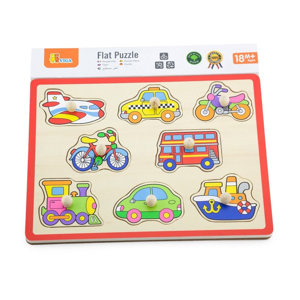 Puzzle din lemn cu butoane, Vehicule, Viga