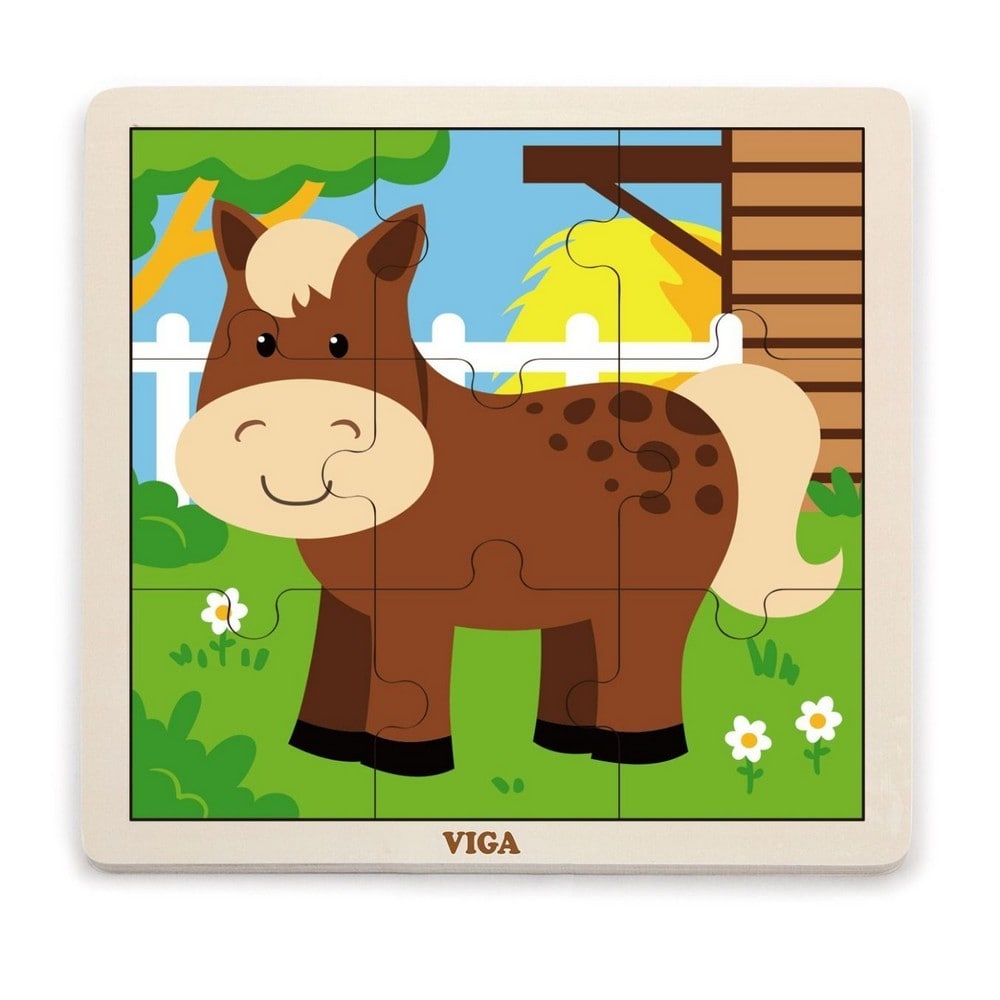 Puzzle din lemn cu 9 piese, Cal, Viga