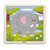 Puzzle din lemn cu 9 piese, Elefant, Viga