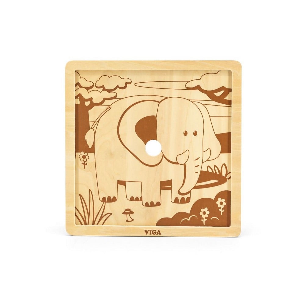 Puzzle din lemn cu 9 piese, Elefant, Viga