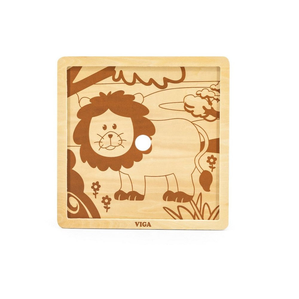 Puzzle din lemn cu 9 piese - Leu, Viga