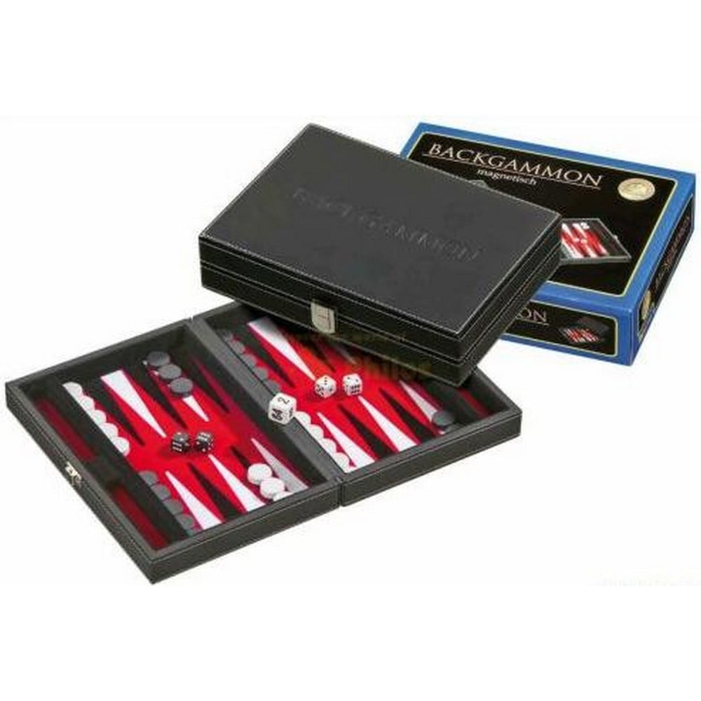 Mágneses Backgammon, 23cm fekete műbőr kofferben joc de societate în limba engleză