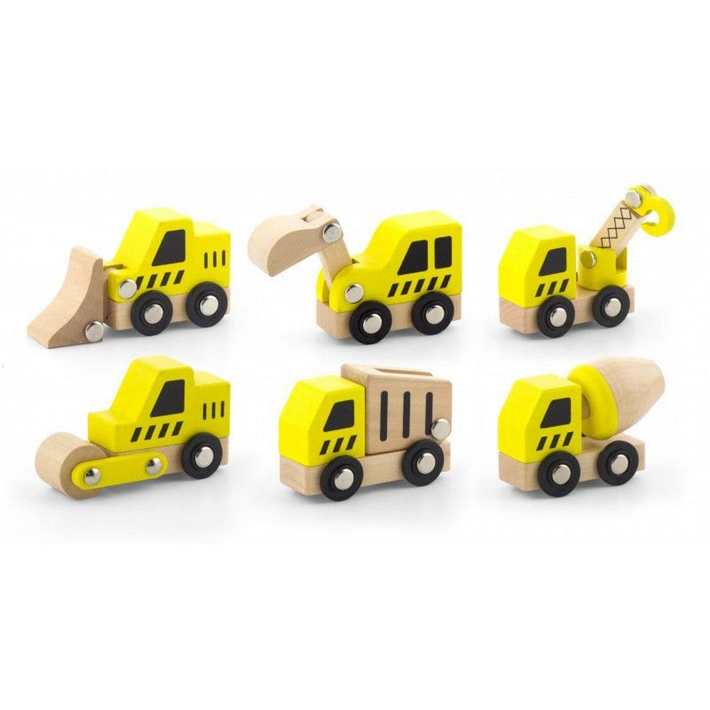 Set de 6 vehicule de construcții din lemn, Viga