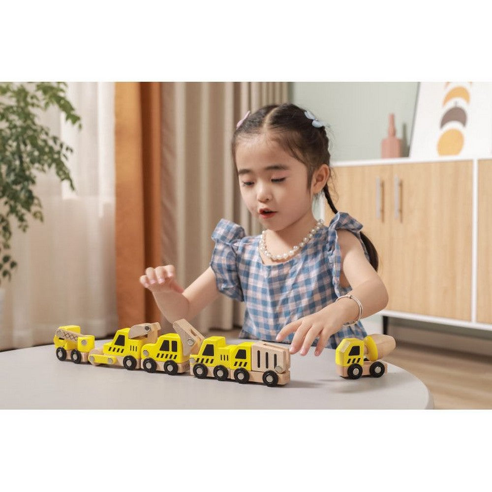 Set de 6 vehicule de construcții din lemn, Viga