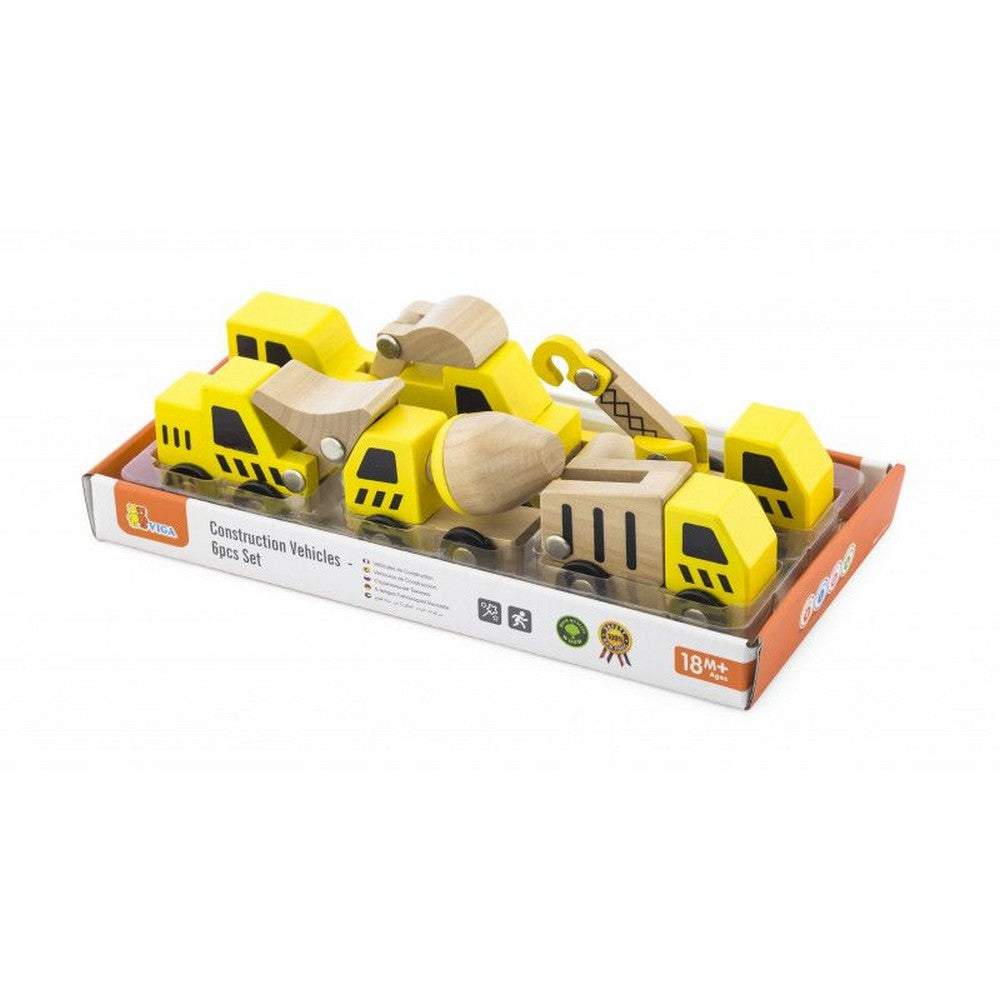 Set de 6 vehicule de construcții din lemn, Viga