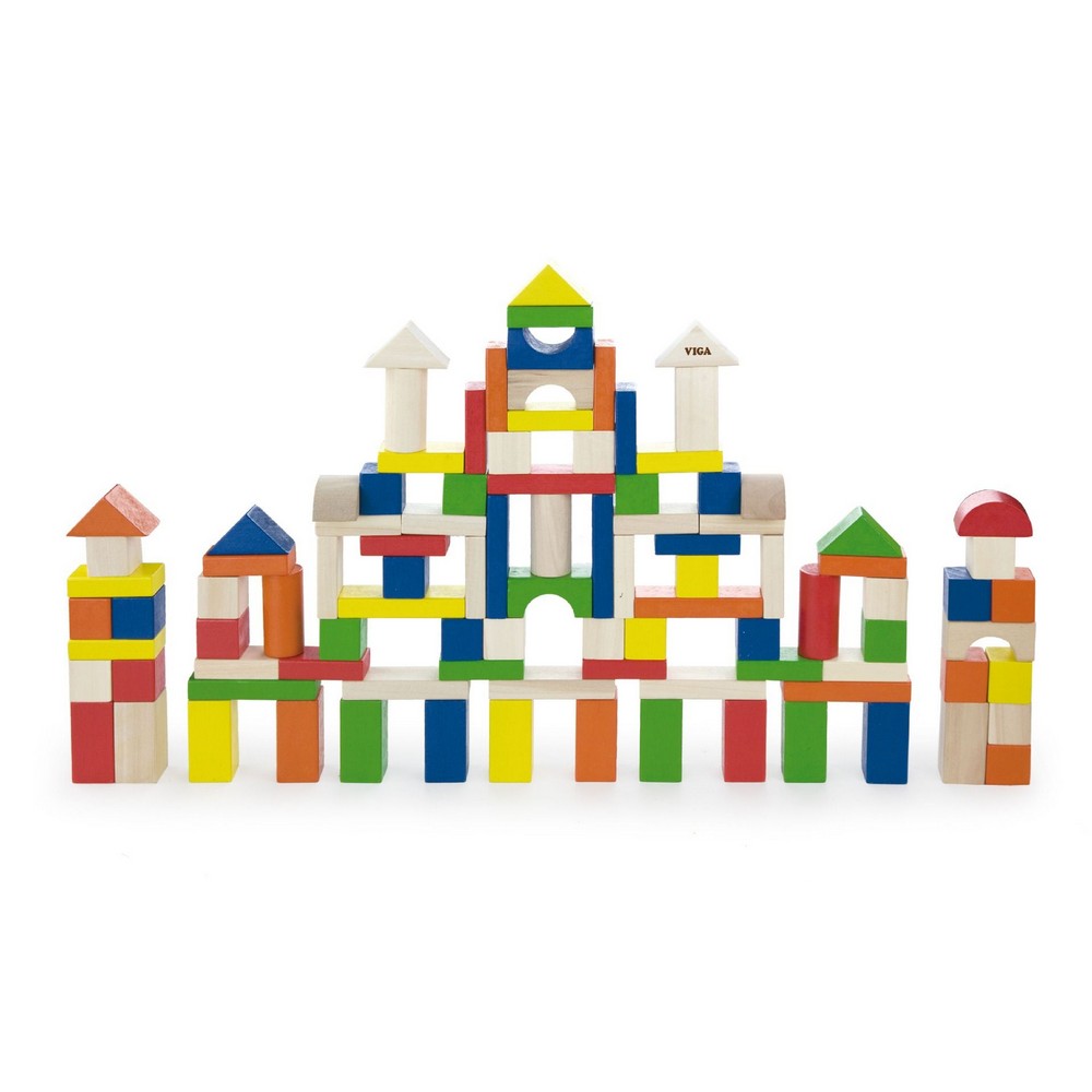 Set de cuburi de construcție din lemn, 100 piese, Viga
