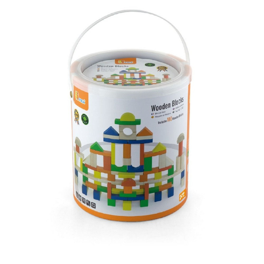 Set de cuburi de construcție din lemn, 100 piese, Viga
