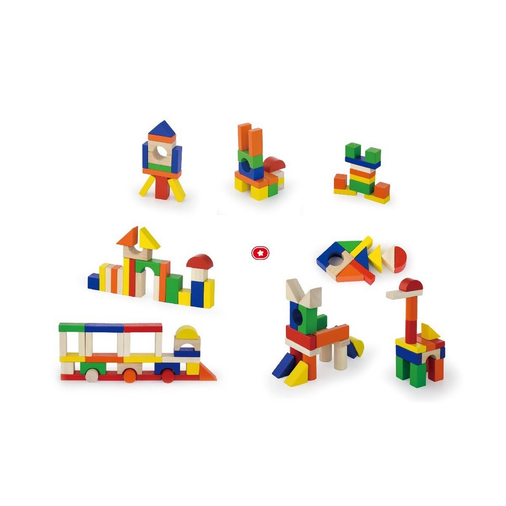 Set de cuburi de construcție din lemn, 100 piese, Viga