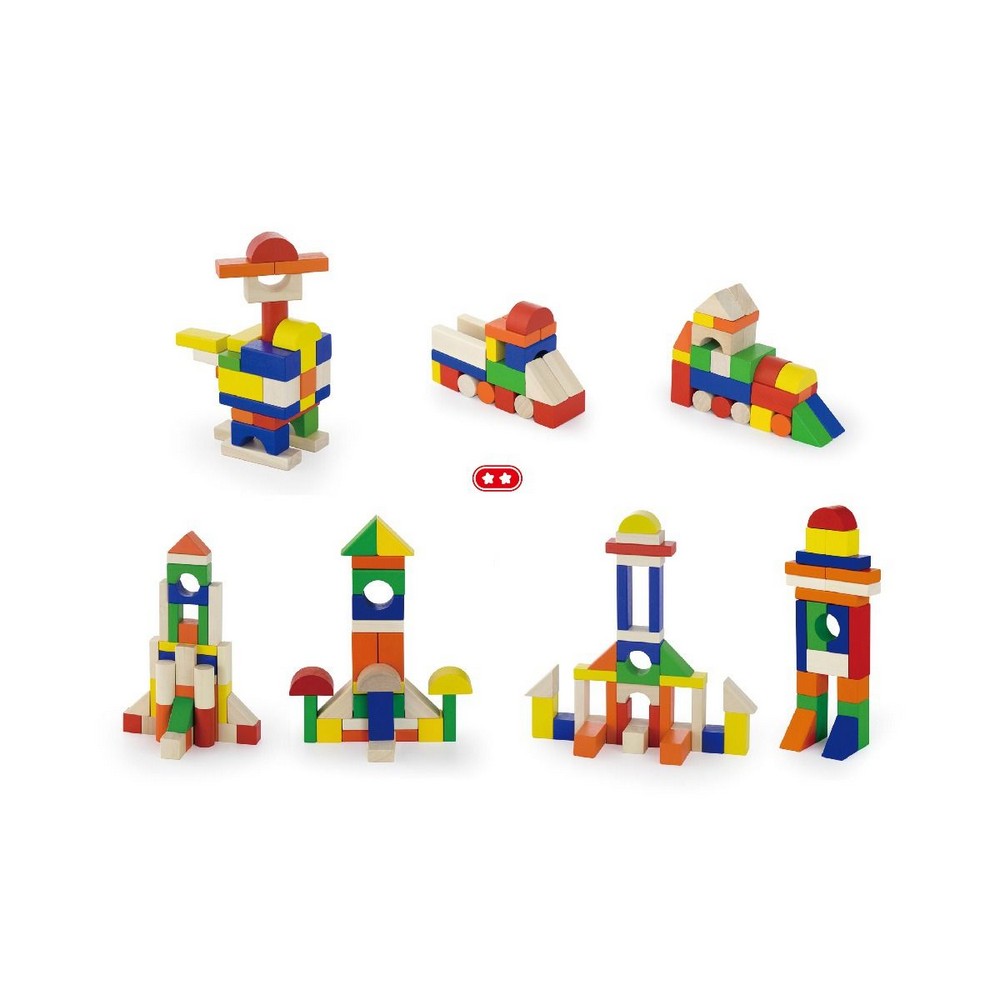 Set de cuburi de construcție din lemn, 100 piese, Viga