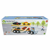 Camion de transport auto, cu 5 mașini sport, din lemn premium - Car Transporter - Tender Leaf Toys