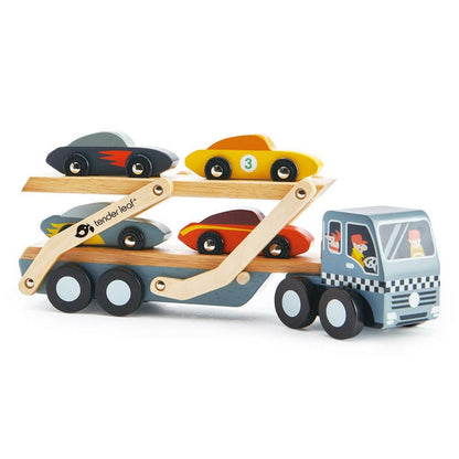 Platforma Auto Sport, cu 5 piese, din lemn premium - Car Transporter - Tender Leaf Toys