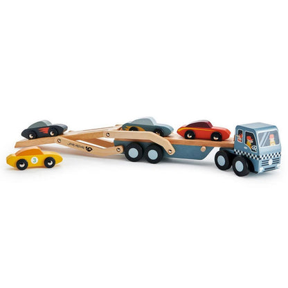 Platforma Auto Sport, cu 5 piese, din lemn premium - Car Transporter - Tender Leaf Toys