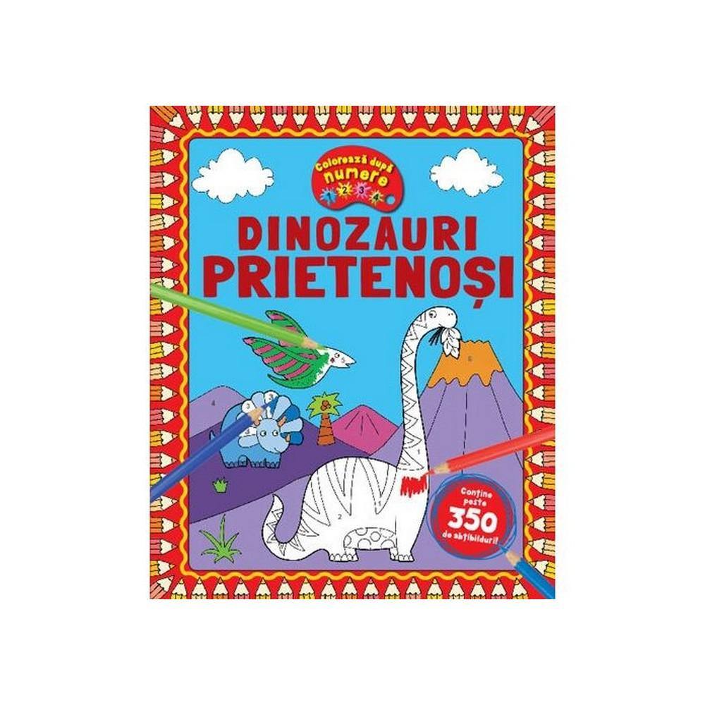 Dinozauri prietenosi - Coloreaza dupa numere + Abtibilduri - Jocozaur.ro - Omul potrivit la jocul potrivit