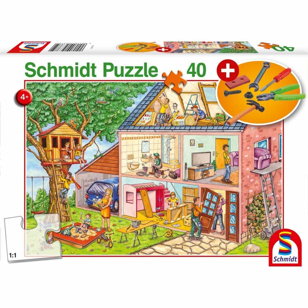 Puzzle Schmidt: Muncitori harnici, 40 de piese + Cadou unelte de jucărie