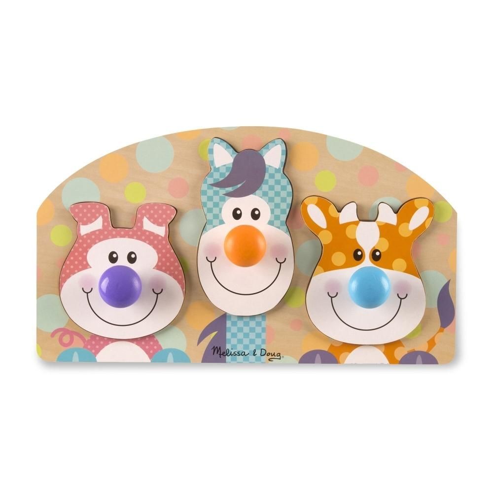 Melissa & Doug Joc pentru bebeluși și copii care merg, Puzzle mare cu buton, animale de fermă
