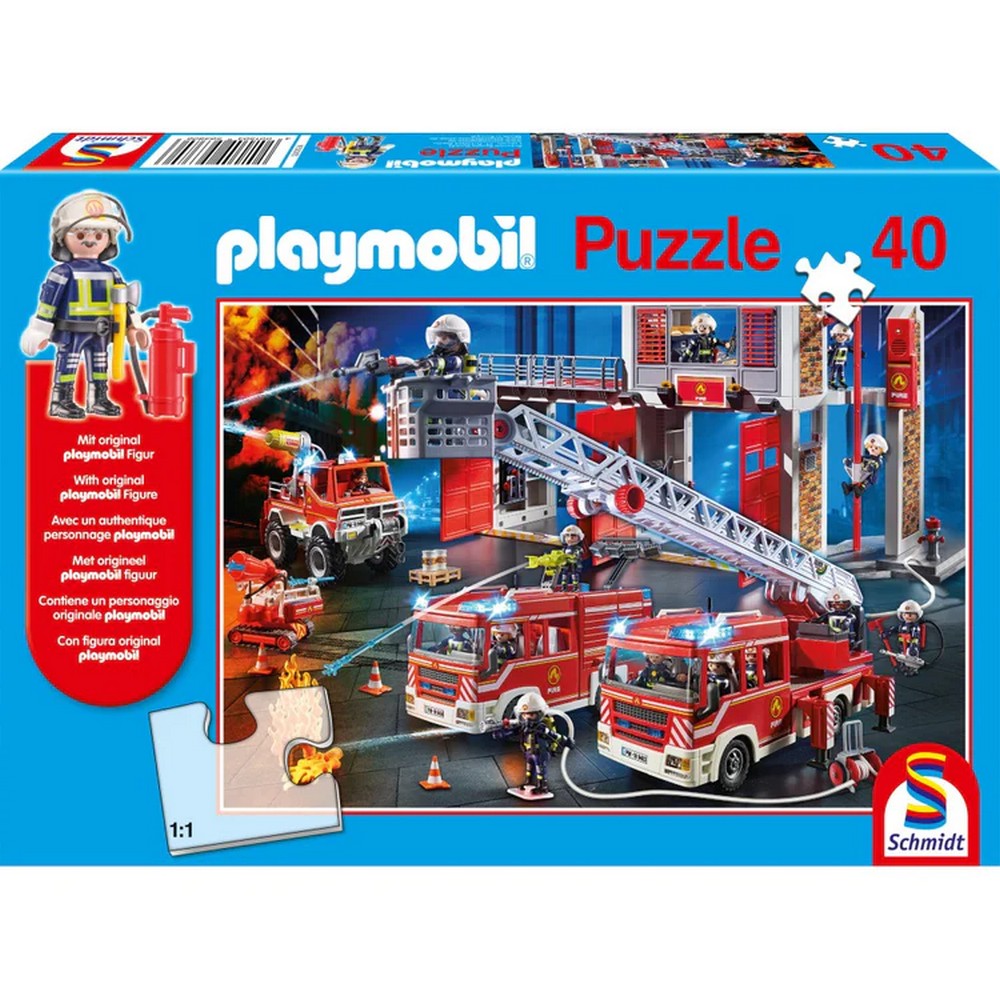 Schmidt Puzzle - Playmobil Pompieri, 40 de piese + Cadou: Figurină Playmobil