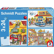 Puzzle Schmidt: Pompieri și polițiști, set 3 x 24 de piese + Cadou: poster