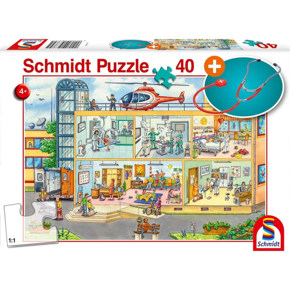 Puzzle Schmidt: In spitalul pentru copii, 40 piese + Cadou: Stetoscop