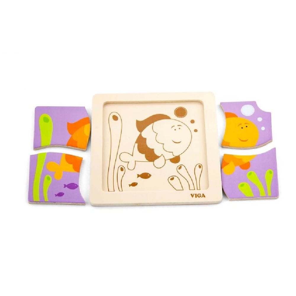 Puzzle din lemn cu 4 piese - Pește, Viga