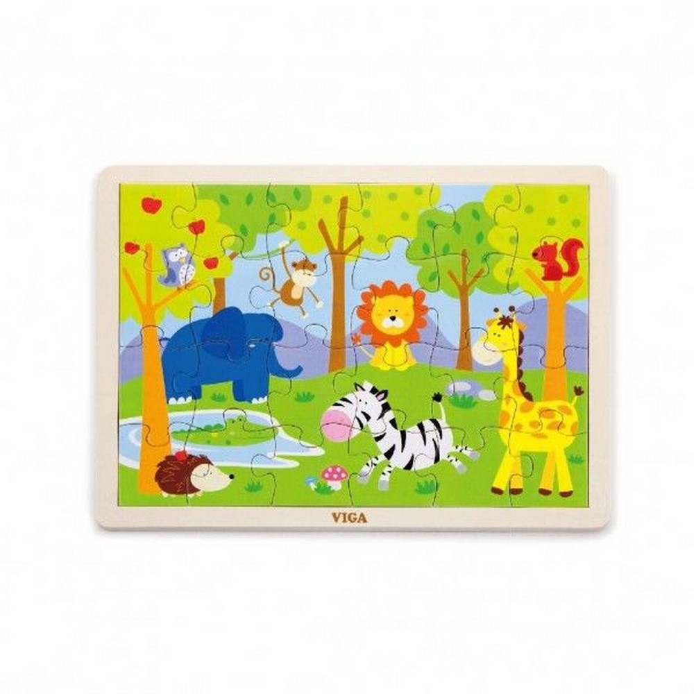 Puzzle din lemn - Animale safari, 24 piese, Viga