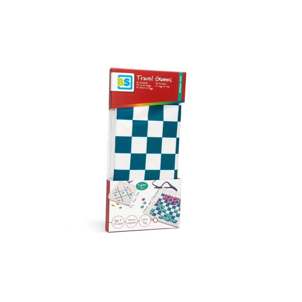 Jocuri de călătorie:Șah/Dame /Tic Tac Toe, BS Toys joc de societate în limba engleză