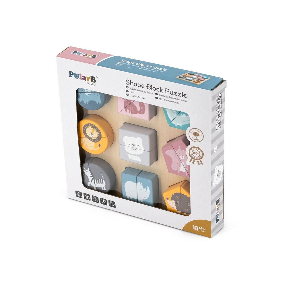 Puzzle cuburi din lemn cu animale sălbatice, PolarB Viga 44012