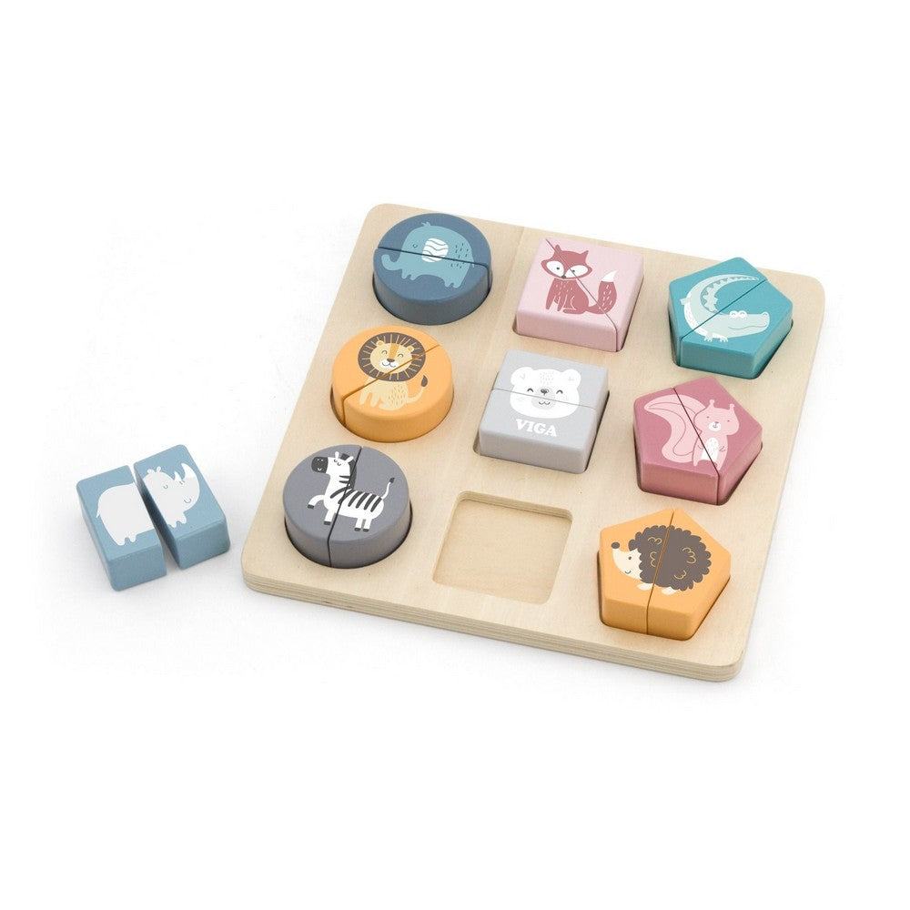 Puzzle cuburi din lemn cu animale sălbatice, PolarB Viga 44012