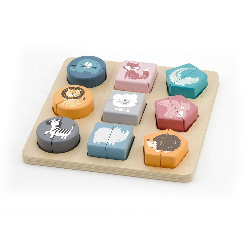 Puzzle cuburi din lemn cu animale sălbatice, PolarB Viga 44012