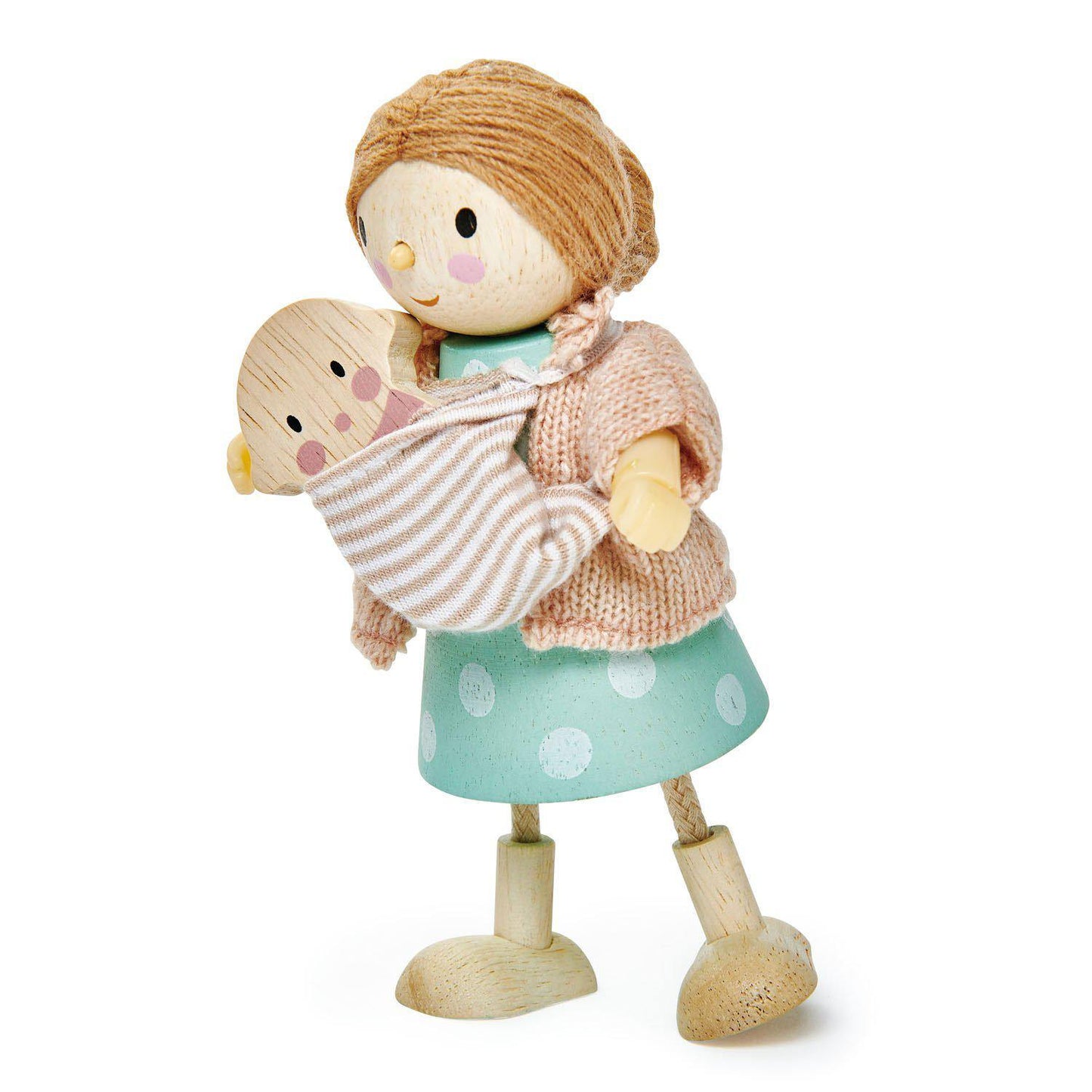 Figurină Doamna Goodwood cu bebeluș în marsupiu, din lemn premium - cu membre ajustabile - Tender Leaf Toys-Tender Leaf Toys-2-Jocozaur