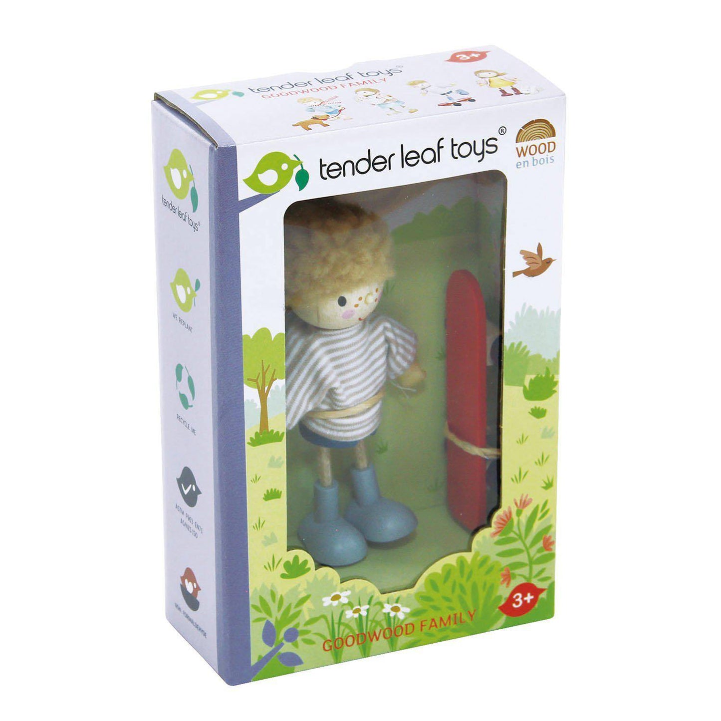 Figurină Edward și Skateboard-ul, din lemn premium - cu membre ajustabile - Tender Leaf Toys-Tender Leaf Toys-1-Jocozaur