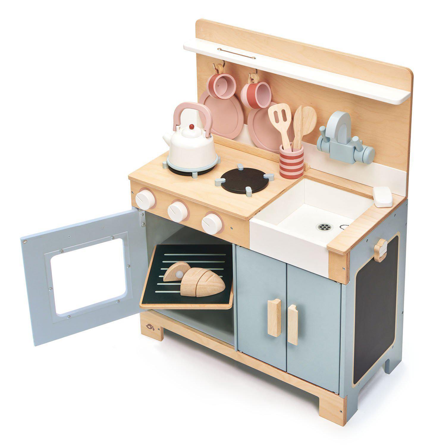 Bucătărie , din lemn premium - Mini Chef Home Kitchen - 16 piese, echipamente și accesorii complete pentru gătit - Tender Leaf Toys-Tender Leaf Toys-2-Jocozaur