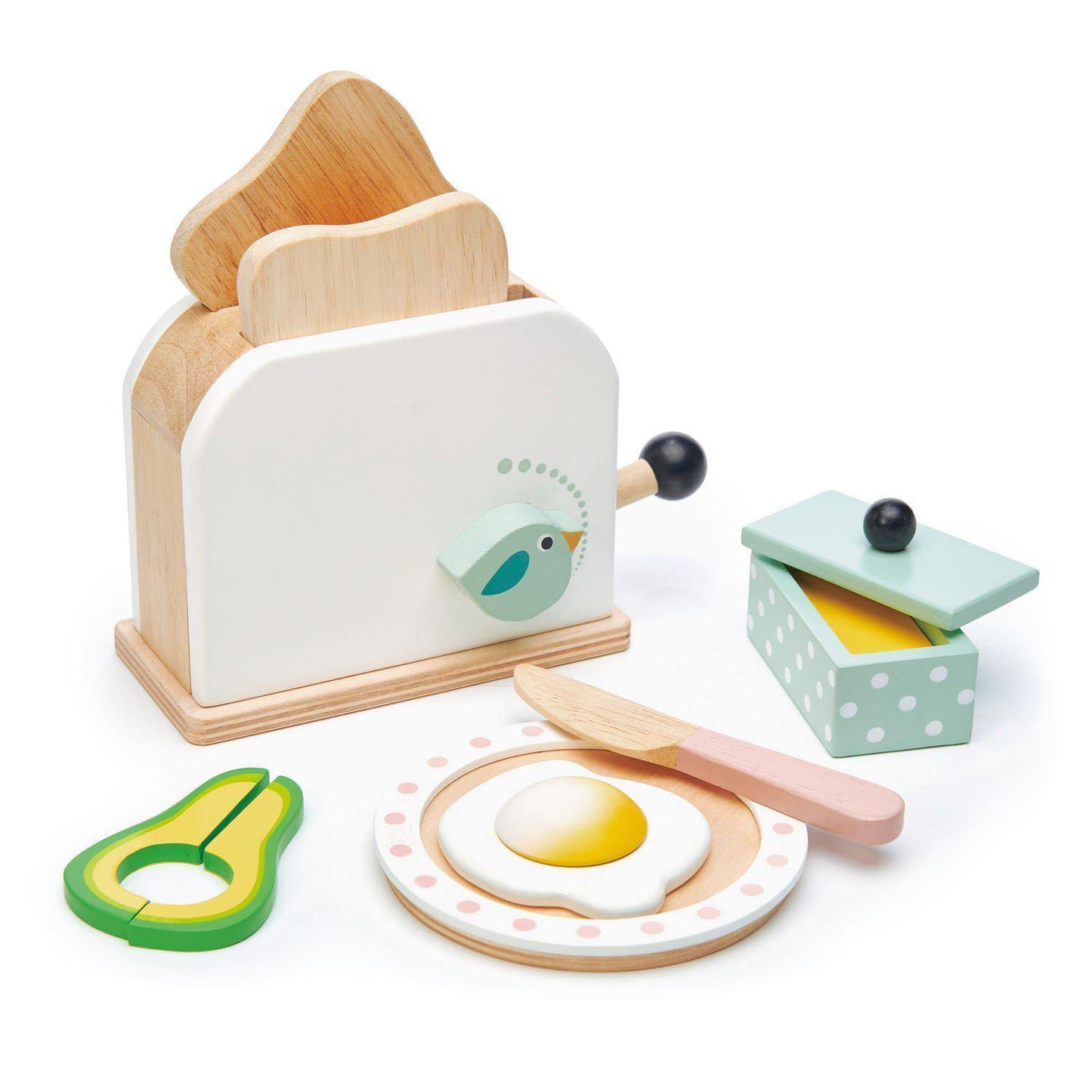 Prăjitor de pâine, din lemn premium - Breakfast toaster - 10 piese, felii de pâine prăjită, ou și accesorii - Tender Leaf Toys-Tender Leaf Toys-1-Jocozaur