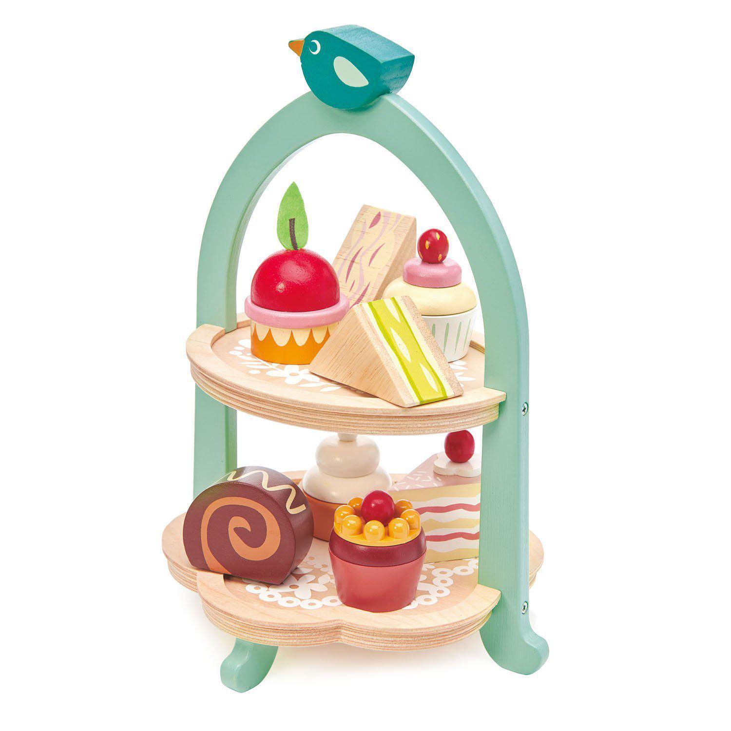 Stand pentru prăjituri , din lemn premium - Mini Chef Birdie Afternoon Tea - 9 piese - Tender Leaf Toys-Tender Leaf Toys-2-Jocozaur
