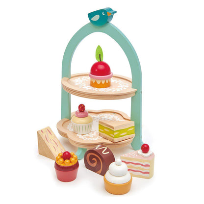 Stand pentru prăjituri , din lemn premium - Mini Chef Birdie Afternoon Tea - 9 piese - Tender Leaf Toys-Tender Leaf Toys-3-Jocozaur