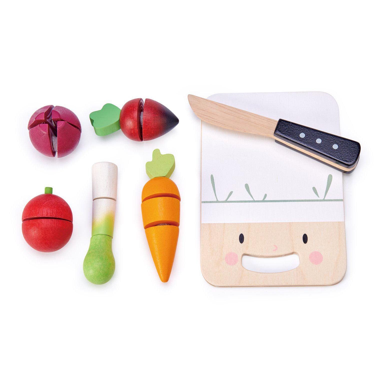 Set tocător și legume, din lemn premium - Mini Chef Chopping Board - 16 piese - Tender Leaf Toys-Tender Leaf Toys-3-Jocozaur