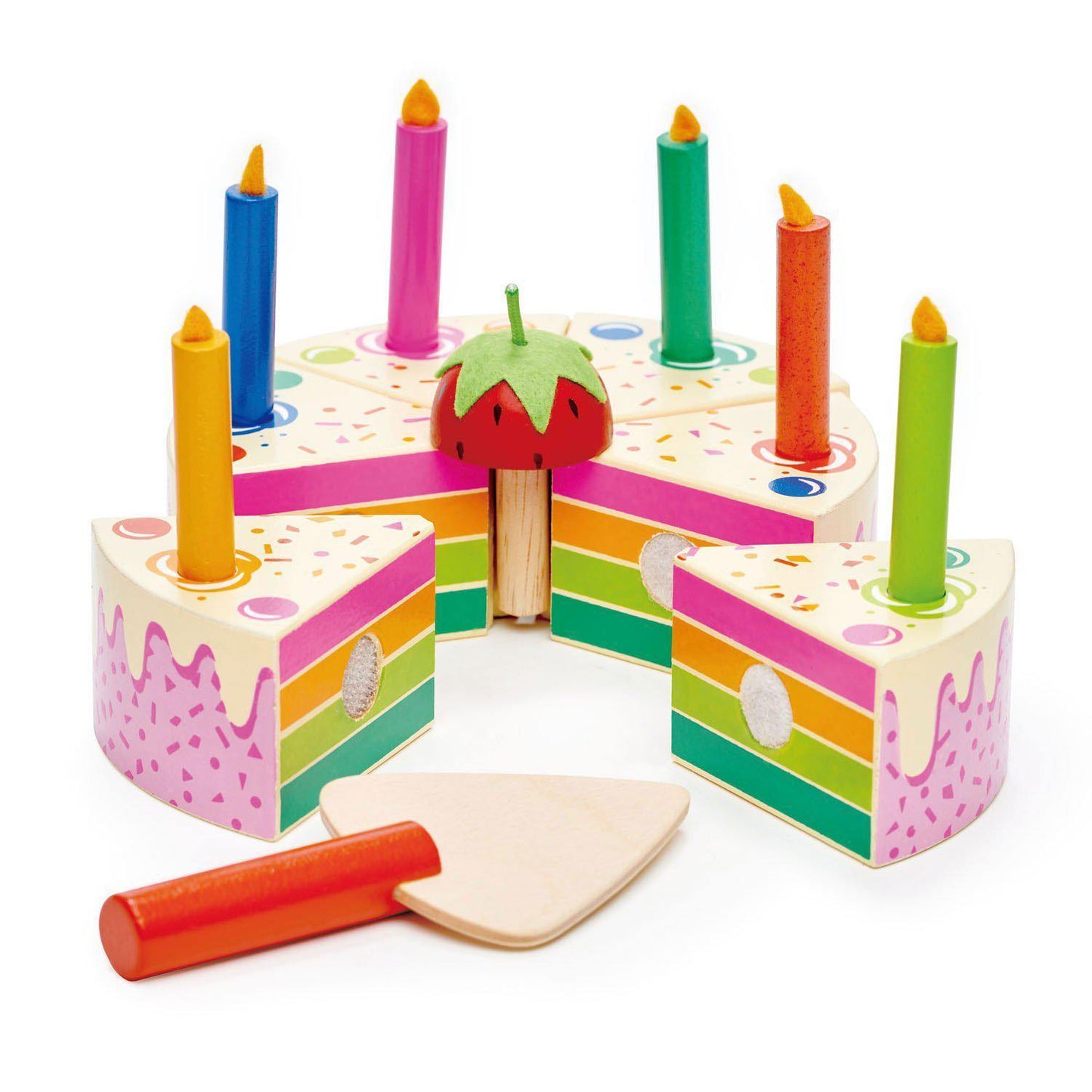 Tort pentru aniversări Curcubeu, din lemn premium- Rainbow Birthday Cake - 14 piese - Tender Leaf Toys-Tender Leaf Toys-3-Jocozaur