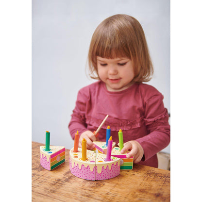 Tort pentru aniversări Curcubeu, din lemn premium- Rainbow Birthday Cake - 14 piese - Tender Leaf Toys-Tender Leaf Toys-4-Jocozaur