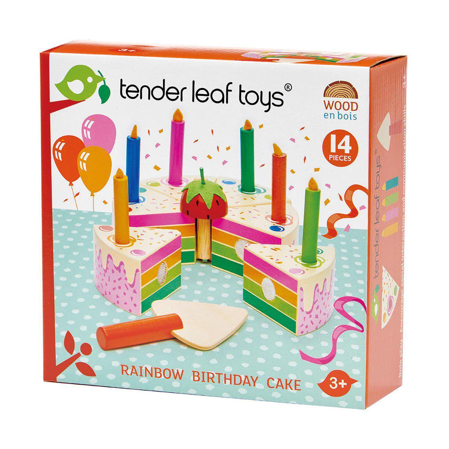 Tort pentru aniversări Curcubeu, din lemn premium- Rainbow Birthday Cake - 14 piese - Tender Leaf Toys-Tender Leaf Toys-1-Jocozaur