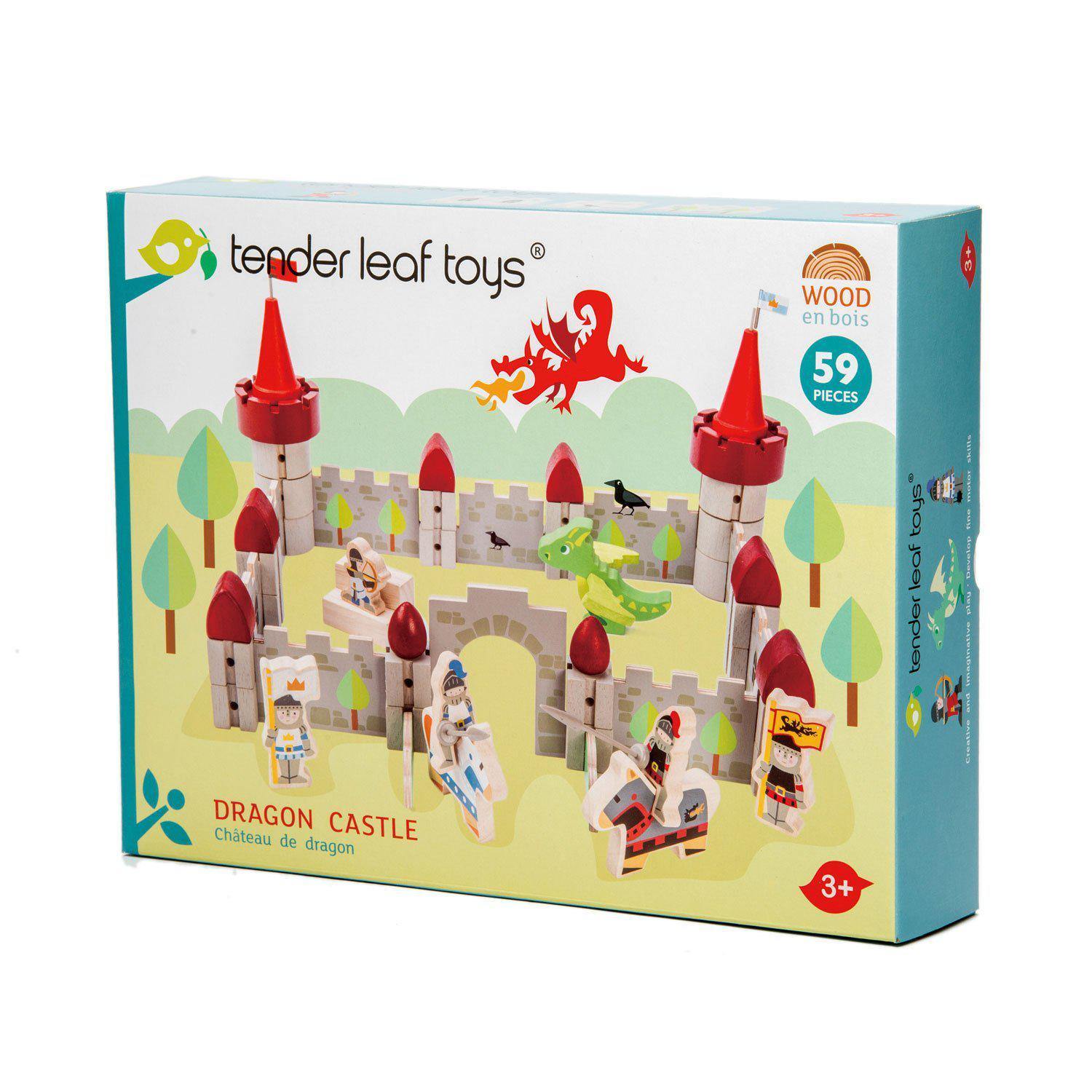Castelul Dragonului, din lemn premium - Dragon Castle - 59 piese - Tender Leaf Toys-Tender Leaf Toys-1-Jocozaur