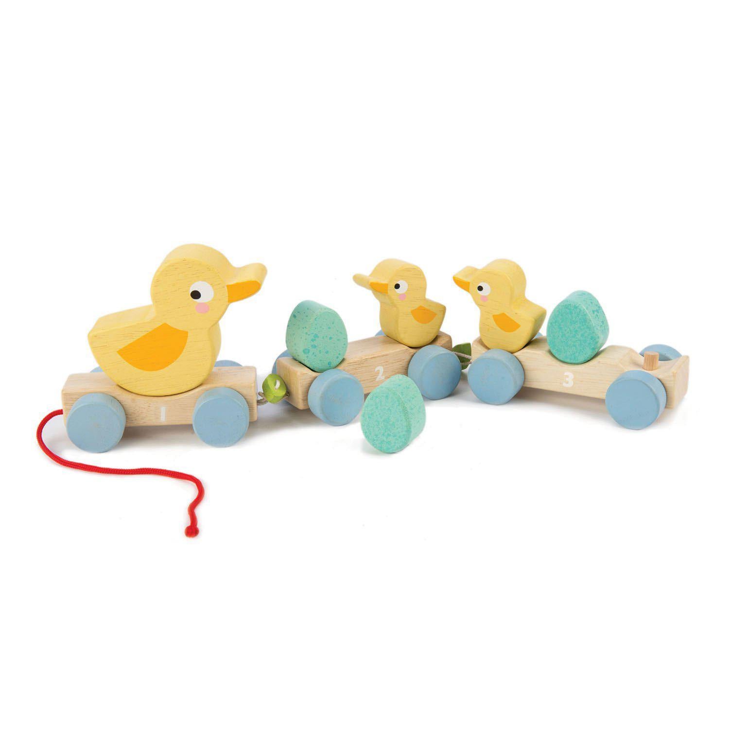 Trenuleț tractabil cu rățuște, din lemn premium - Pull Along Ducks - 9 piese - Tender Leaf Toys-Tender Leaf Toys-2-Jocozaur