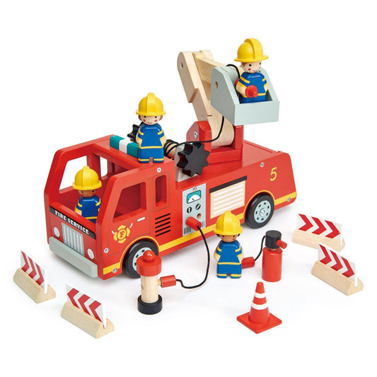 Mașină de pompieri, din lemn premium - Fire Engine - 14 piese -Tender Leaf Toys-Tender Leaf Toys-1-Jocozaur