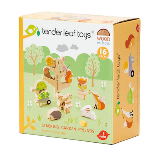 Animăluțe în copac, din lemn premium - Stacking Garden Friends - 16 piese - Tender Leaf Toys-Tender Leaf Toys-1-Jocozaur
