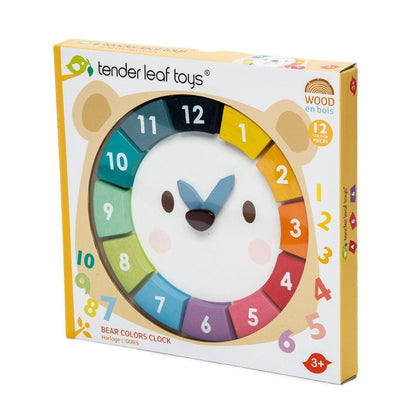 Ceasul Ursul colorat, din lemn premium - Bear Colour Clock - 12 piese colorate - Tender Leaf Toys-Tender Leaf Toys-1-Jocozaur